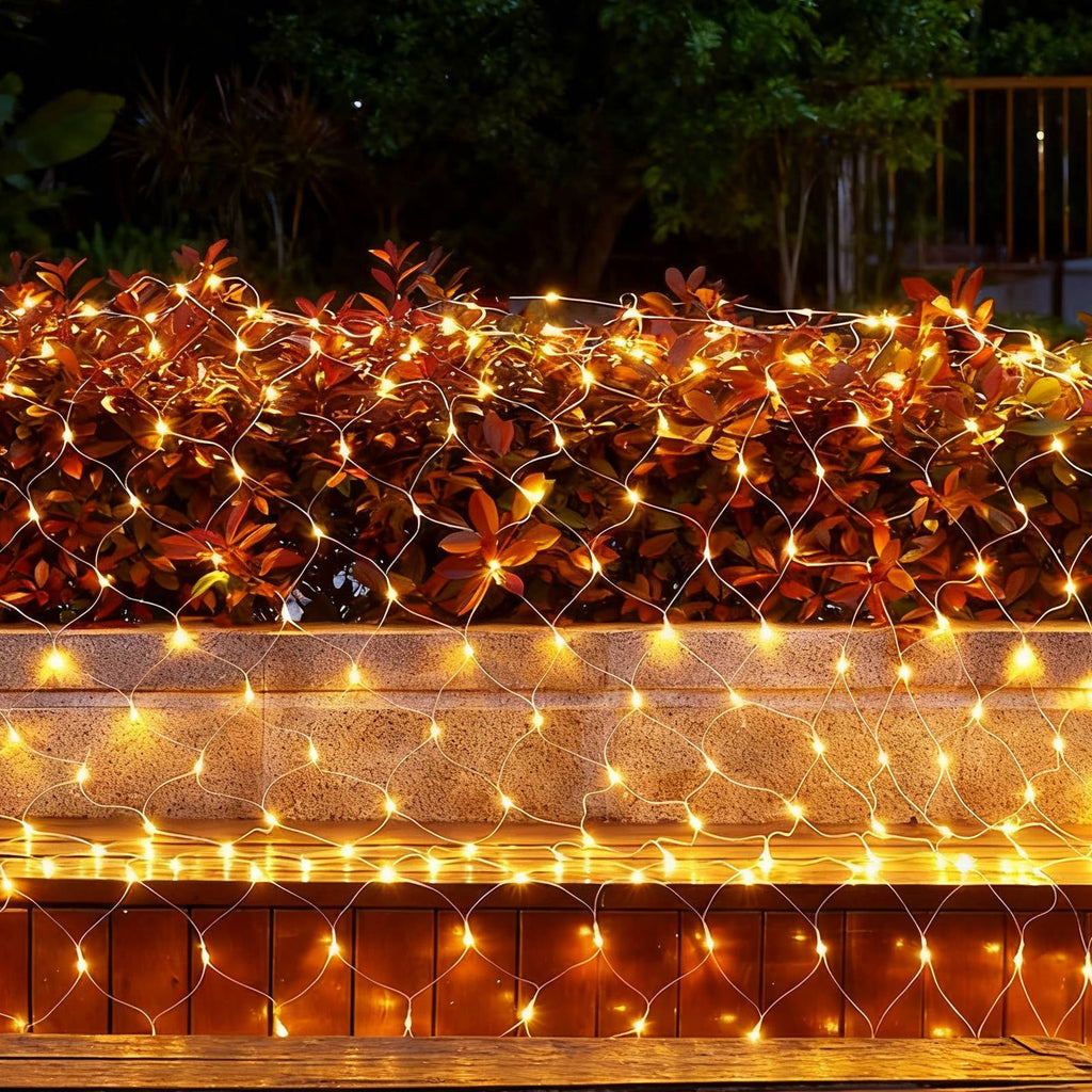 TeqHome Solar Christmas Lights 192 LED 9.8x6.6Ft Christmas Net Lights IP44 Waterproof Christmas Decorations for Garden Patio Yard Xmas Party