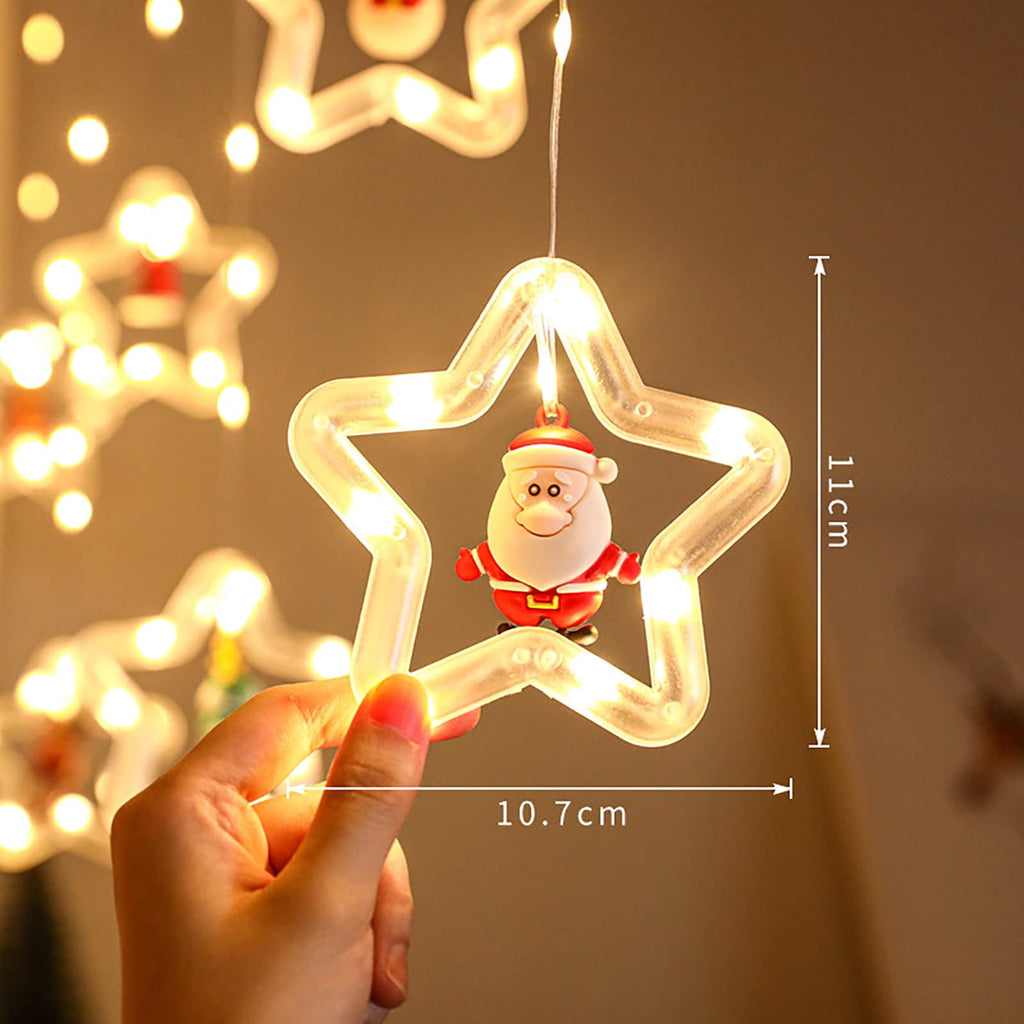 WILLED Christmas String Lights, 120 LED Window Curtain Lights with Christmas Ornaments, 9.8ft USB Powered Warm White Waterproof Fairy Lights Indoor Outdoor for Xmas Tree Patio Garden Party Home Decor