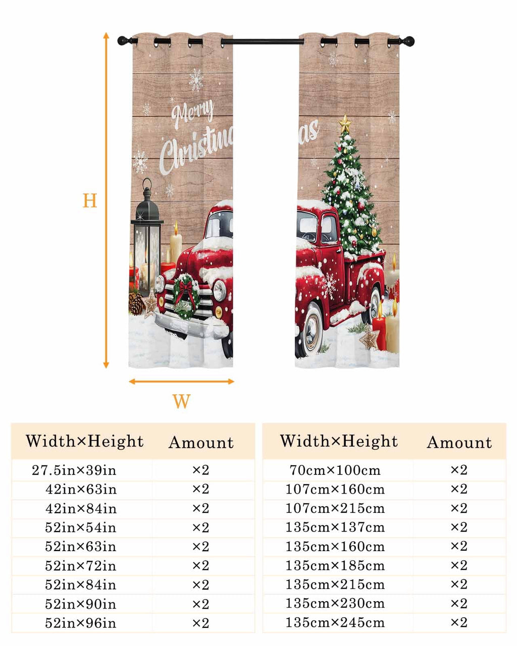 Red Truck Christmas Blackout Curtains 63 Inches Long for Bedroom,Xmas Tree Snowflake Gifts Winter Wooden Thermal Insulated Room Darkening Black Out Window Curtain Panels Grommet Living Room Drapes