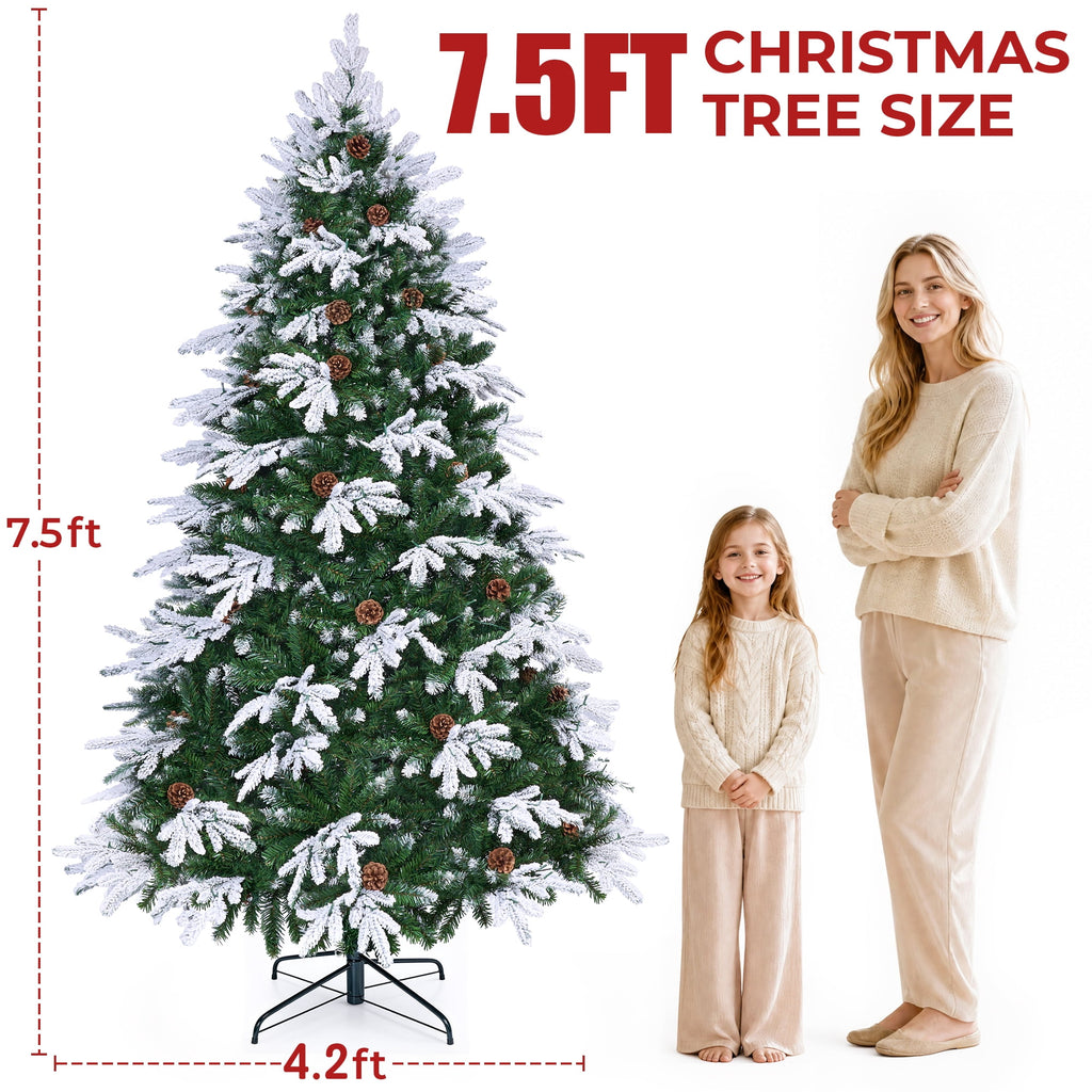 Firstness 6ft Artificial Christmas Tree with 1000 Branches and 250 LED Lights, Pre-Lit Flocked Xmas Tree,11 Lighting Modes,Pine Cones