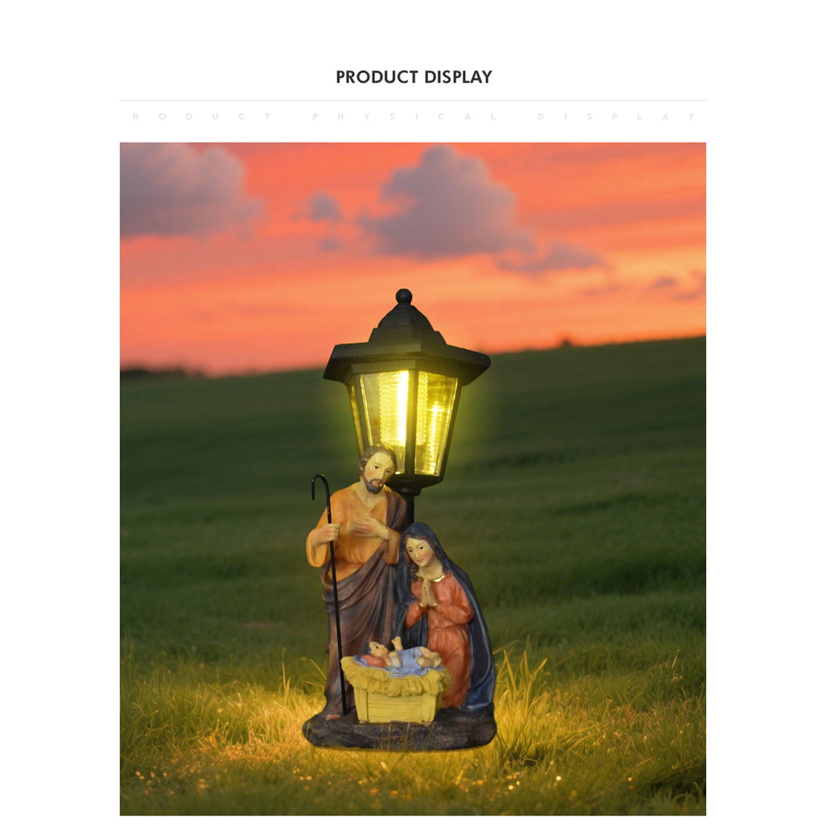 Handcrafted Solar Operated Light Nativity Manger Scene Resins Ornament Christian Religious Outdoor Garden Lawns Decors