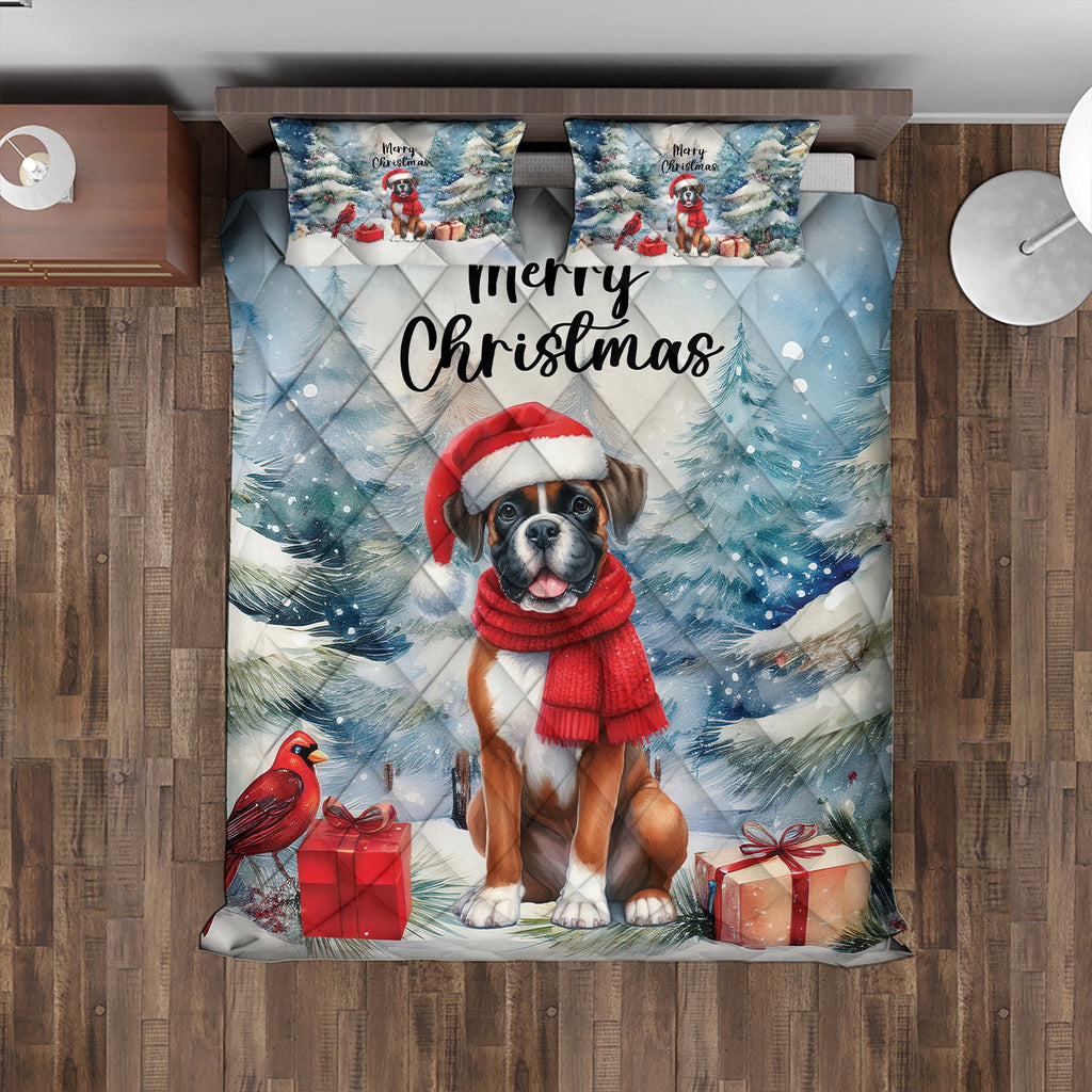 Merry Christmas French Bulldog Enjoys Woofmas Winter Xmas Holiday Quilt Bedding Set Dog Lover Gifts 1 Blanket Bed Cover 2 Pillowcases - 02022