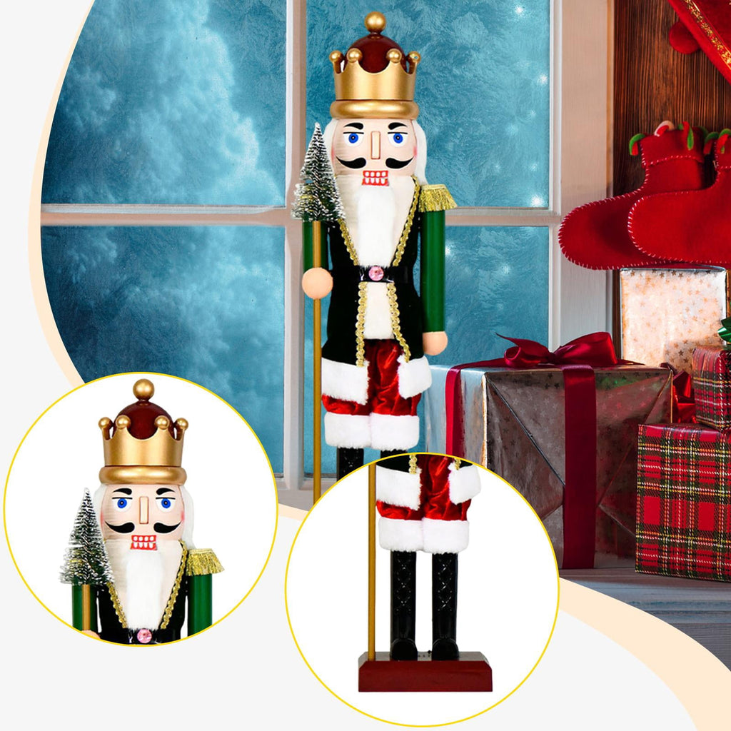 Home Nutcracker Figure Christmas Decoration with Light Music Plastic Craft for Shelves Tables Bedroom Holiday Decor