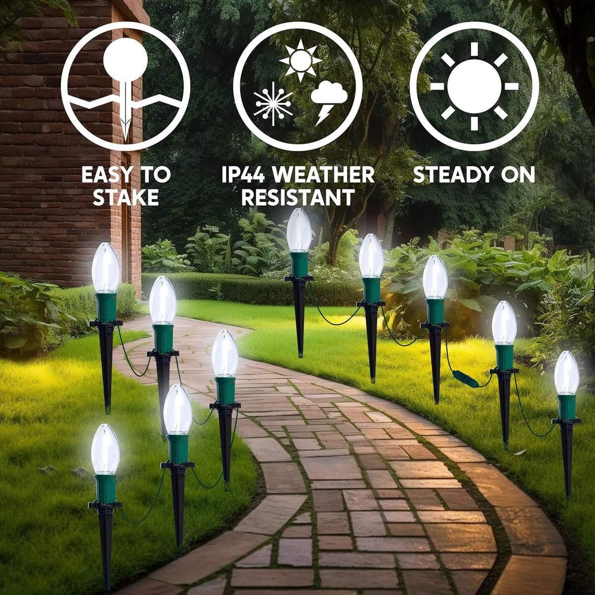Joyfy Christmas Pathway Lights Outdoor,30.75 FT 24 Walkway Lights with Marker Stakes,Outdoor Christmas Lights for House Warm White Christmas Decorations