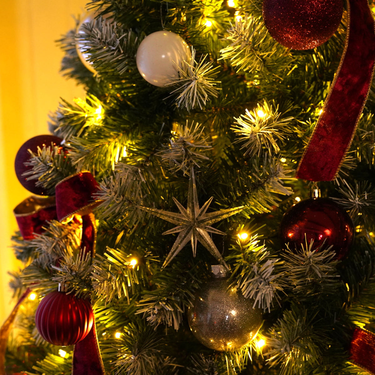 Yexmas 6ft Pre-Lit Green Christmas Tree, 11 Modes Colored LED Lights, Artificial Xmas Tree with Large Storage Bag