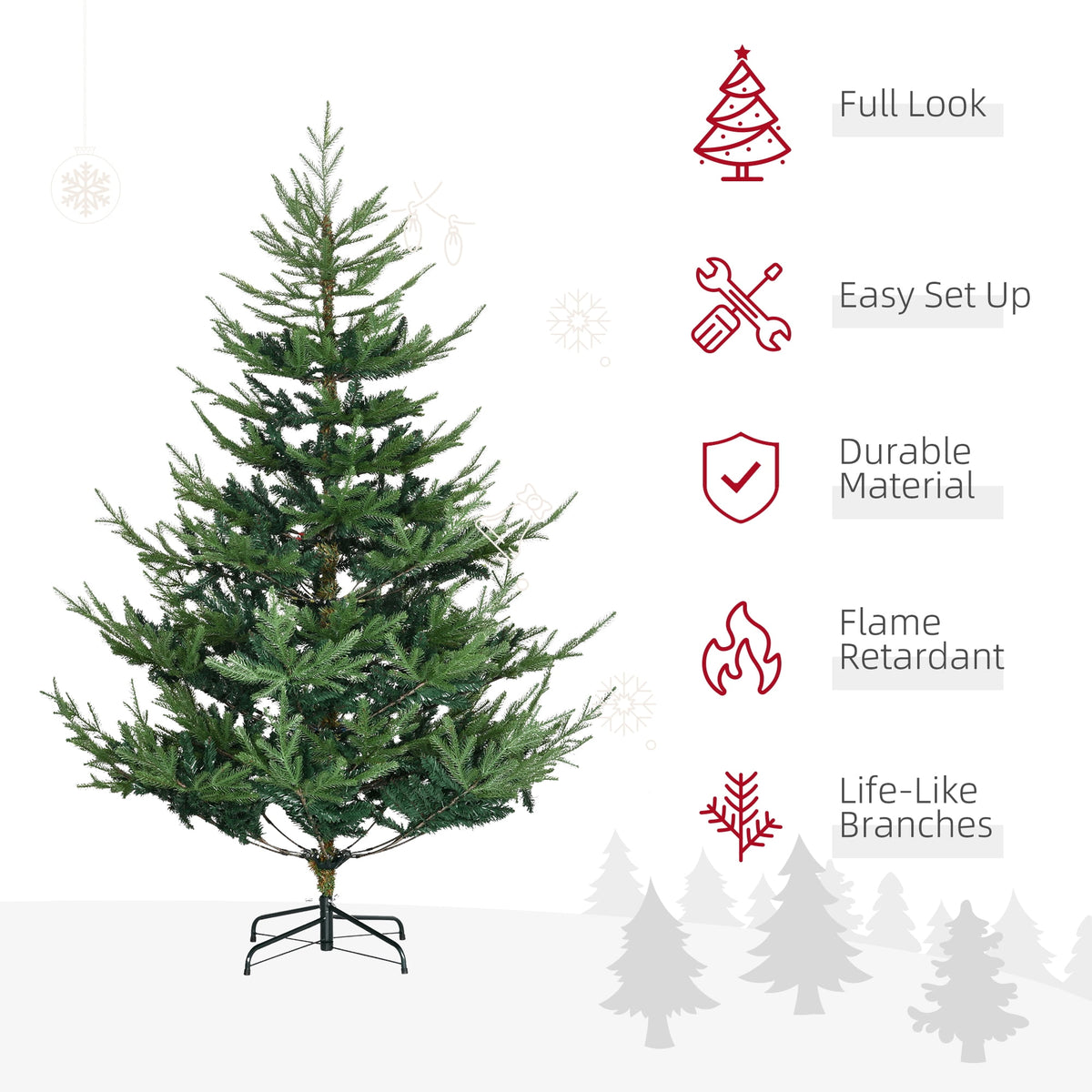 72"H Green Nordic Pine Artificial Christmas Tree, 795 Tips with 2 Layering Kinds, Hinge Section Design for Quick Setup, Flame Retardant, Wide Metal Base, Indoor Holiday Decor