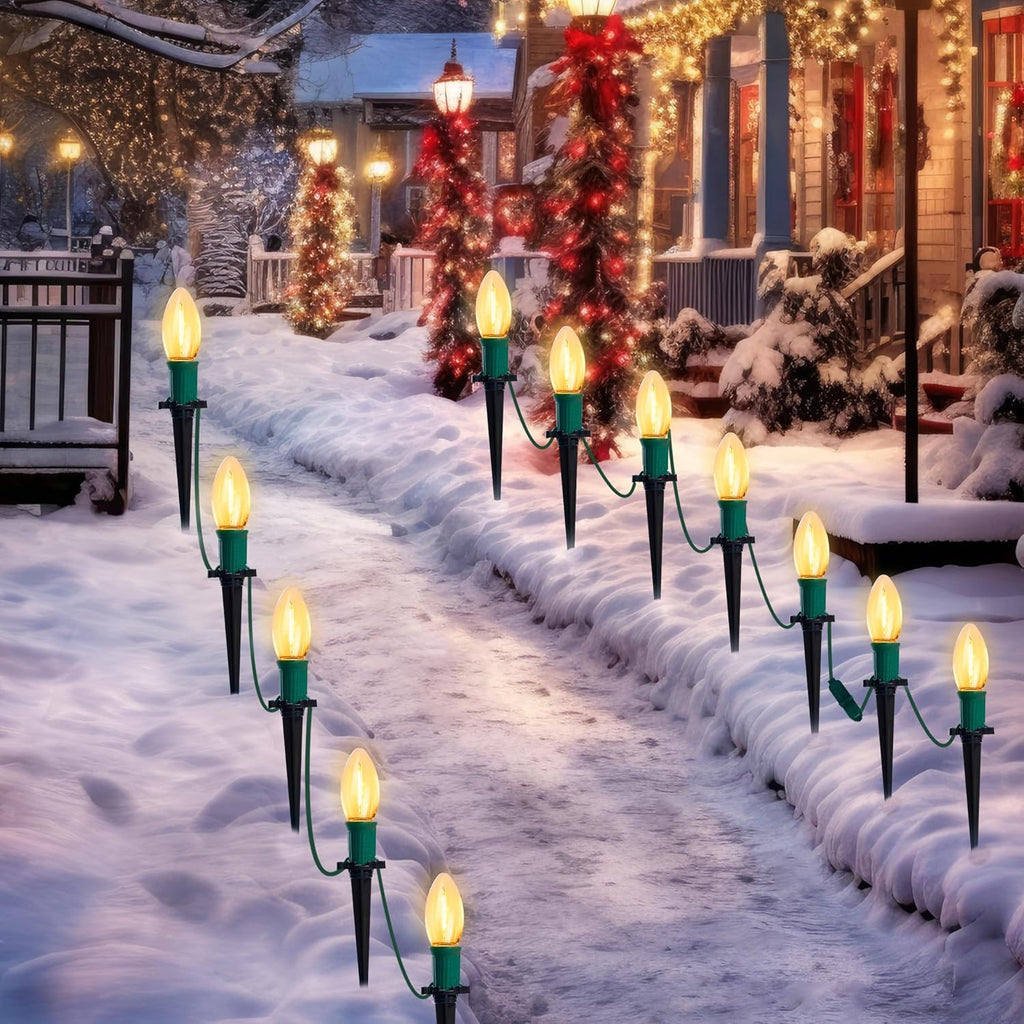 Joyfy Christmas Pathway Lights Outdoor,30.75 FT 24 Walkway Lights with Marker Stakes,Outdoor Christmas Lights for House Warm White Christmas Decorations