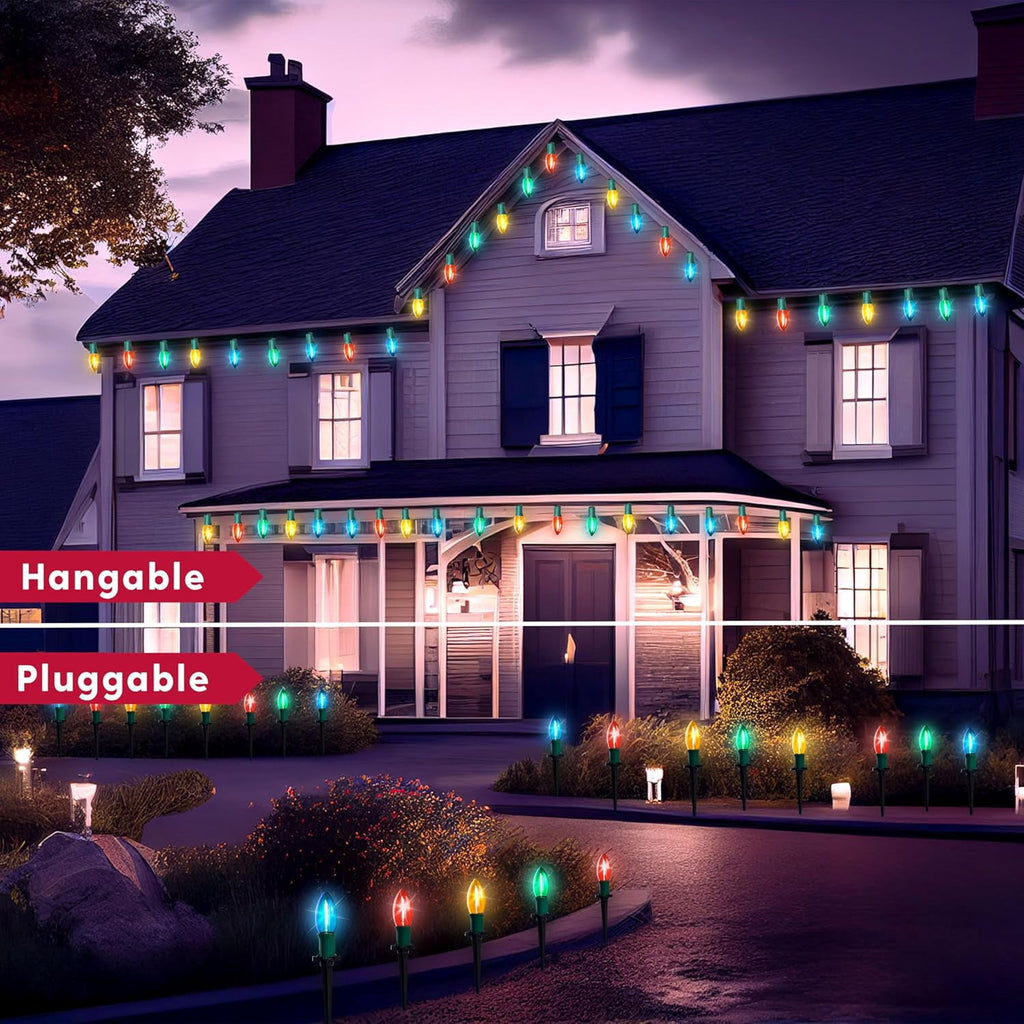 Joyfy Christmas Pathway Lights Outdoor,30.75 FT 24 Walkway Lights with Marker Stakes,Outdoor Christmas Lights for House Warm White Christmas Decorations