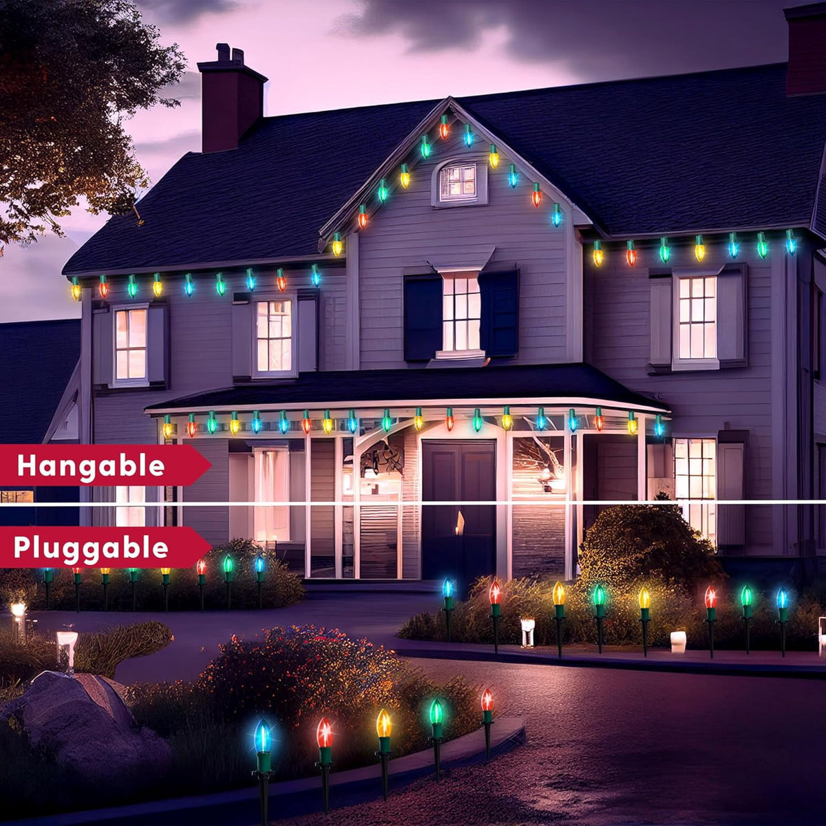 Joyfy Christmas Pathway Lights Outdoor,30.75 FT 24 Walkway Lights with Marker Stakes,Outdoor Christmas Lights for House Warm White Christmas Decorations