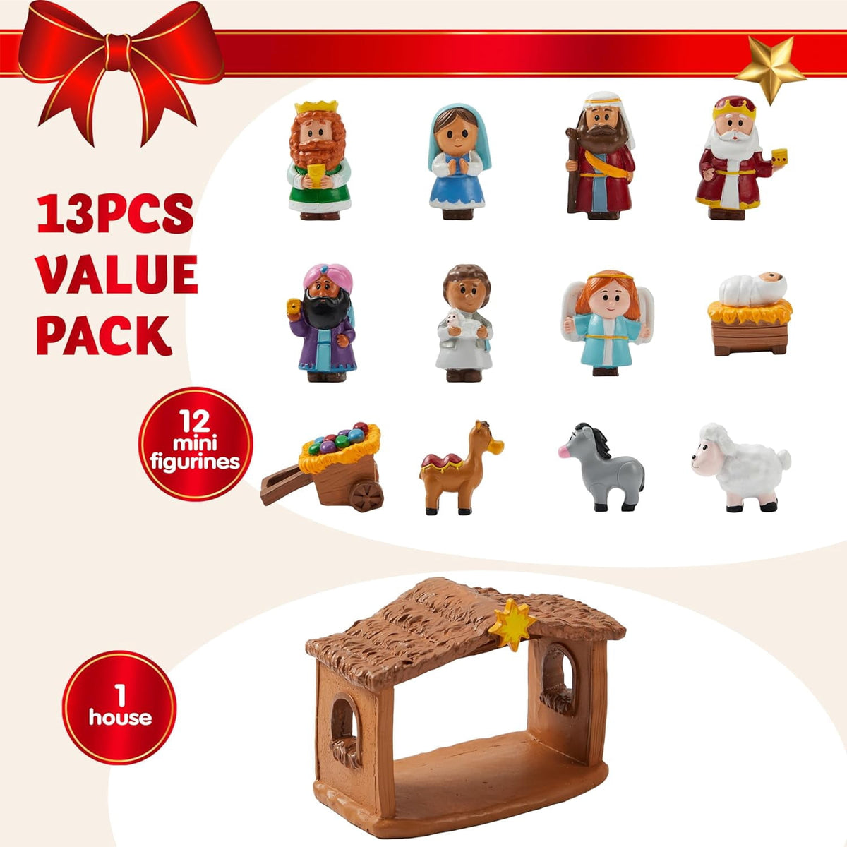 Joyfy 13 Pcs Little Nativity Playset Christmas Nativity Scene Holiday Family Gift Reenact Miniature Toys Manger Scene for Kids Xmas Decorations