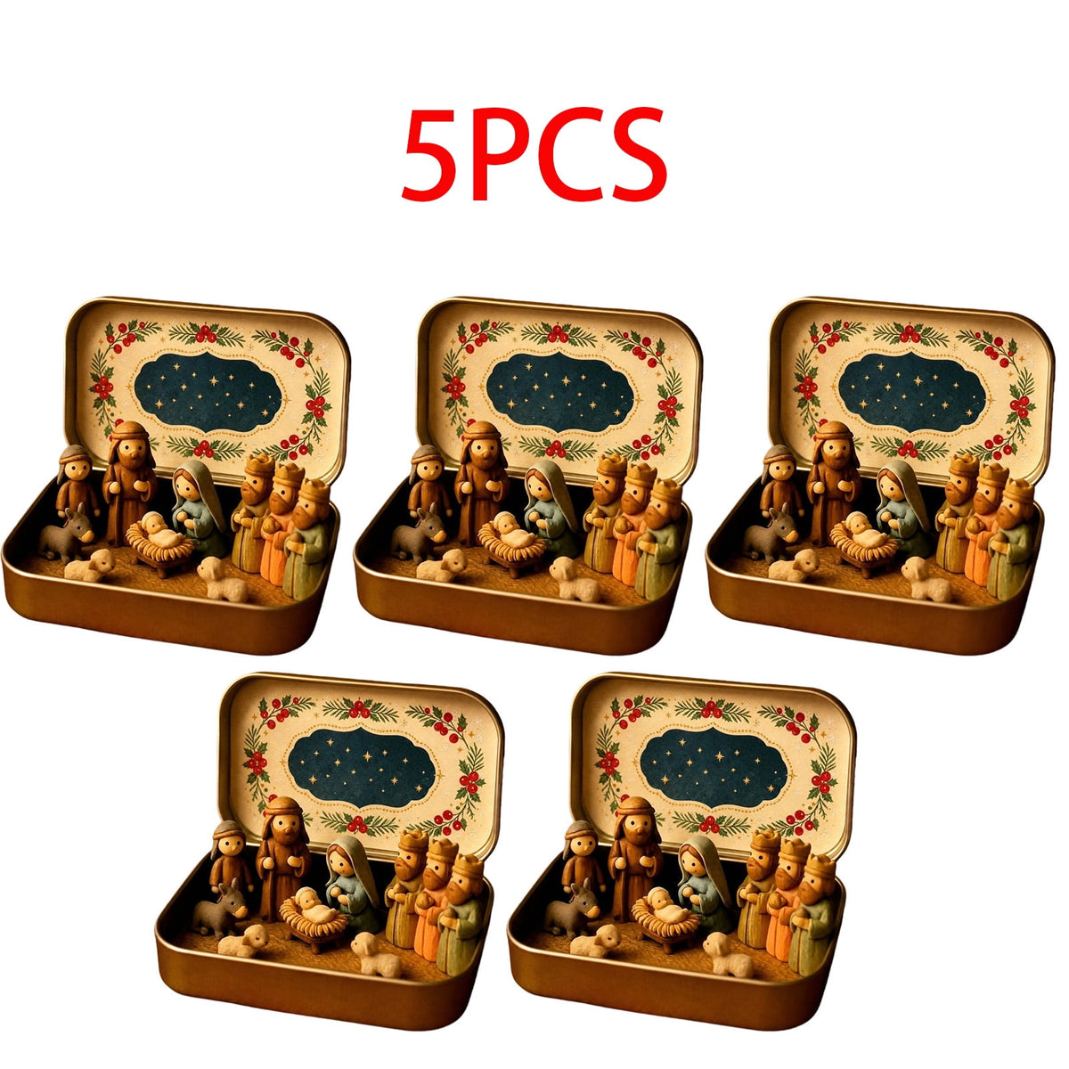 Daghihgewr Mini Christmas Nativity Set Tabletop Tin Box Multicolor Indoor Religious Ornament 1-Count 3.9 x 2.8 x 1.2 Inch