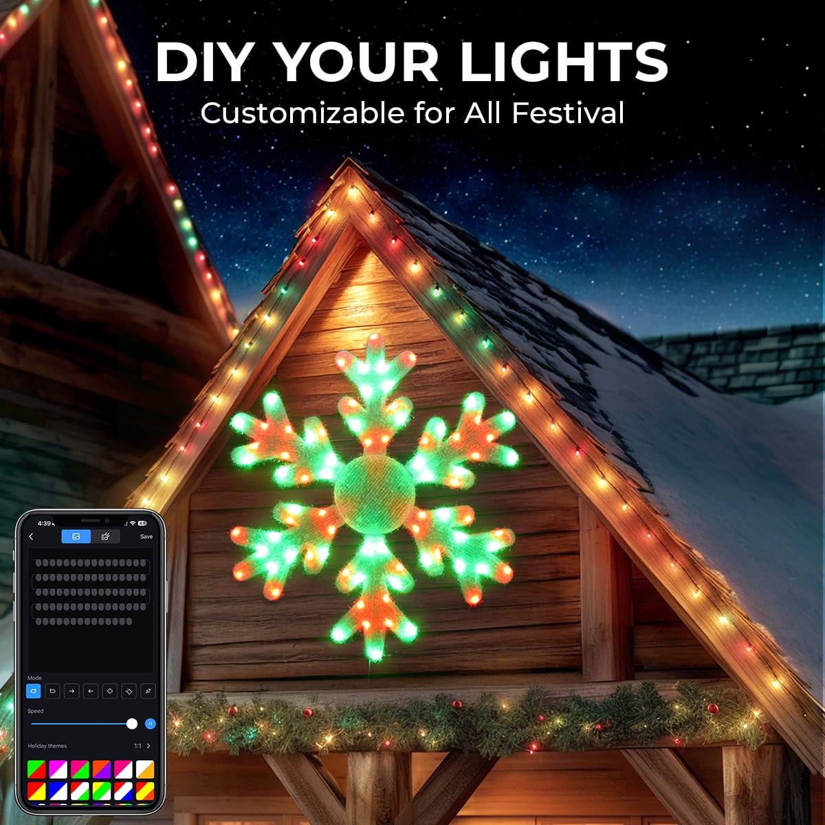 32" Christmas Giant Snowflake Smart Lights DIY Color Changing Music Sync Remote & App Control 78 LEDs Large Prelit Window Hanging Lights for Holiday Indoor Wall Door Window Porch Decor