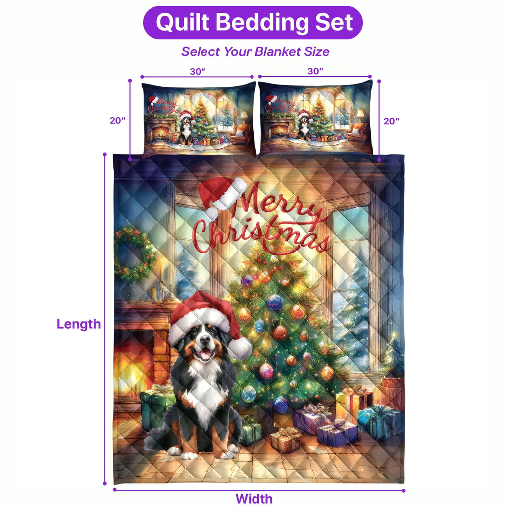 Merry Christmas French Bulldog Santa Hat Xmas Tree Winter Holiday Quilt Bedding Set Dog Lover Gifts 1 Blanket Bed Cover 2 Pillowcases - 01013