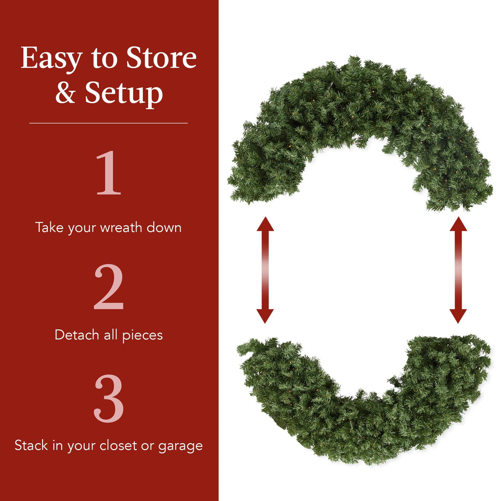 Best Choice Products 48in Artificial Pre-Lit Fir Christmas Wreath Decor w/ Red Bow, 250 LED Lights, 714 Tips, Plug-In