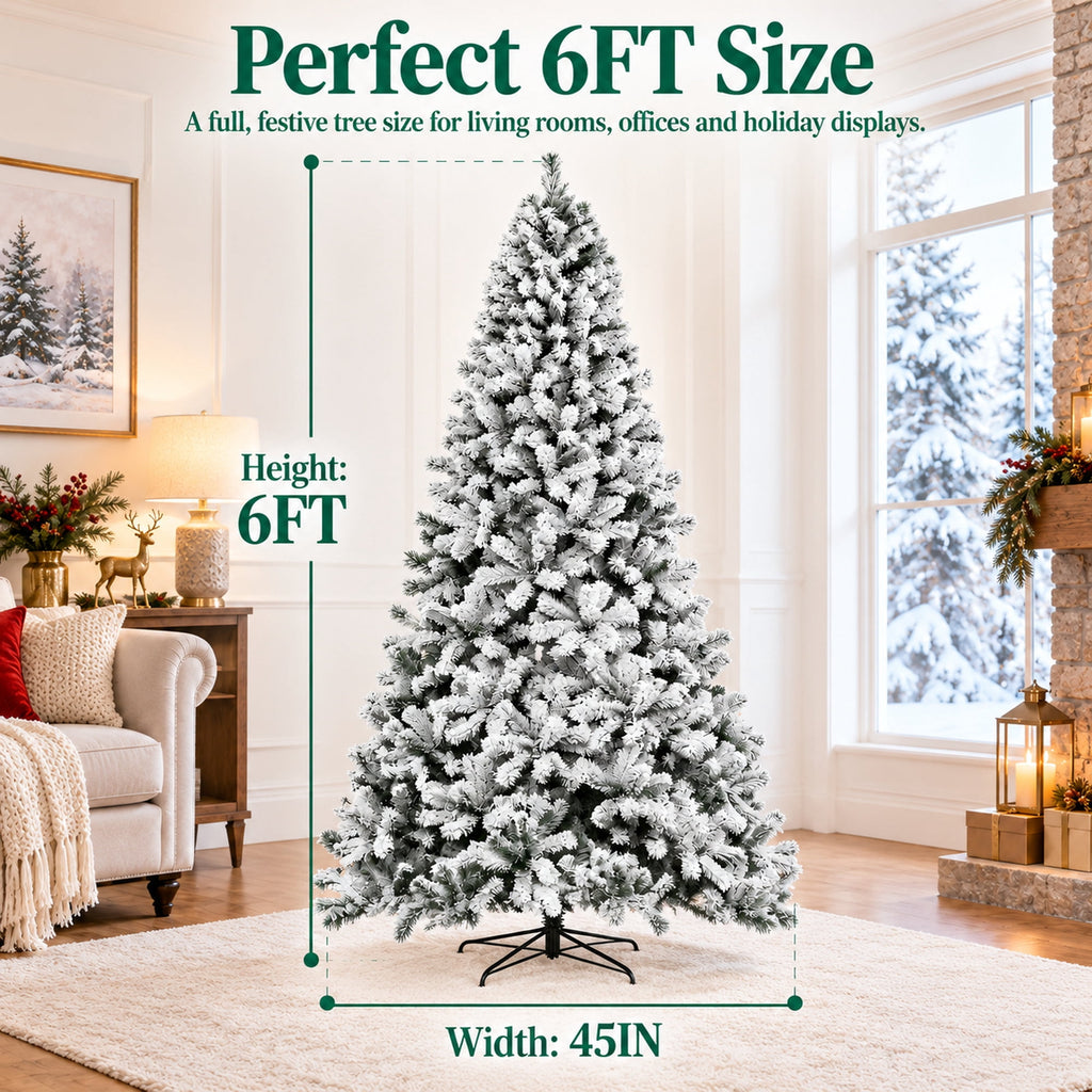 Vebreda Christmas Tree 6ft Artificial Hinged Xmas Tree with 1,000 Branch Tips, Green