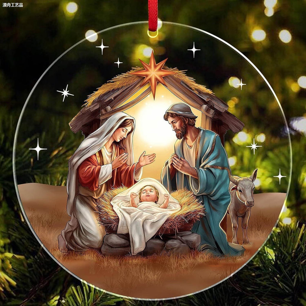 Xuniizn Nativity Ornaments, Christmas Nativity Scene Ornaments Acrylic Christmas Tree Decorations for Xmas Tree, Home, Office, Hanging Ornament, Religious Gifts, Party Decor, Christmas Decorations