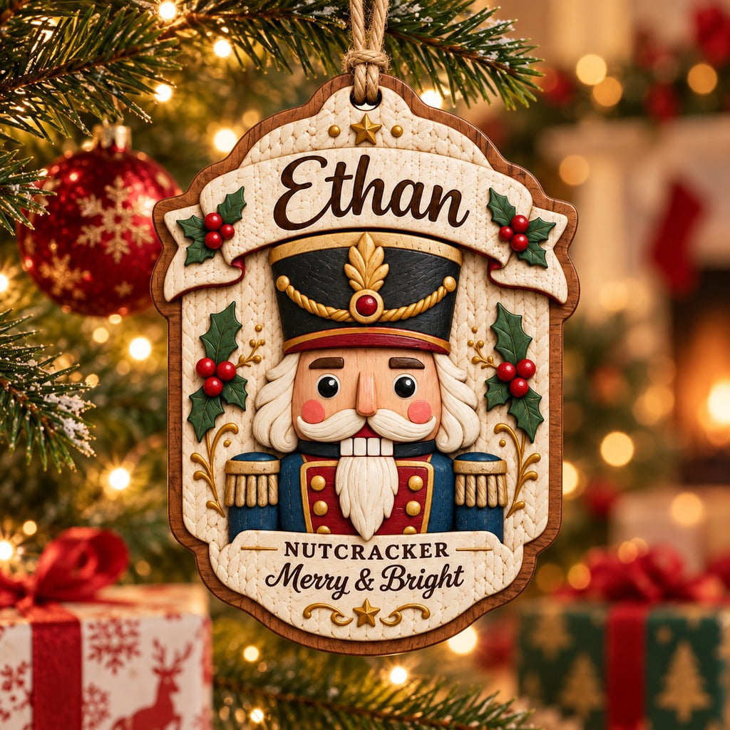 2-Layer Wooden Ornament Nutcracker Christmas Tree Hanging for Holiday Gifts