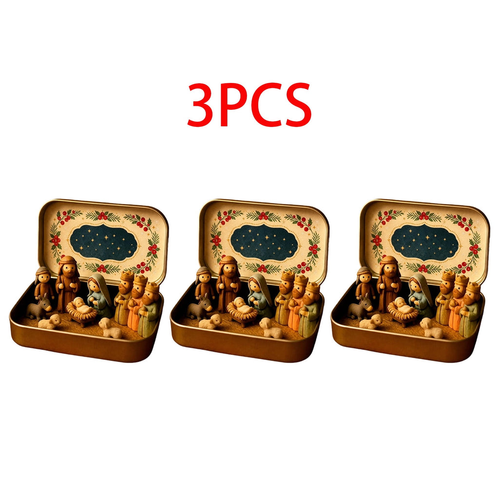 Daghihgewr Mini Christmas Nativity Set Tabletop Tin Box Multicolor Indoor Religious Ornament 1-Count 3.9 x 2.8 x 1.2 Inch
