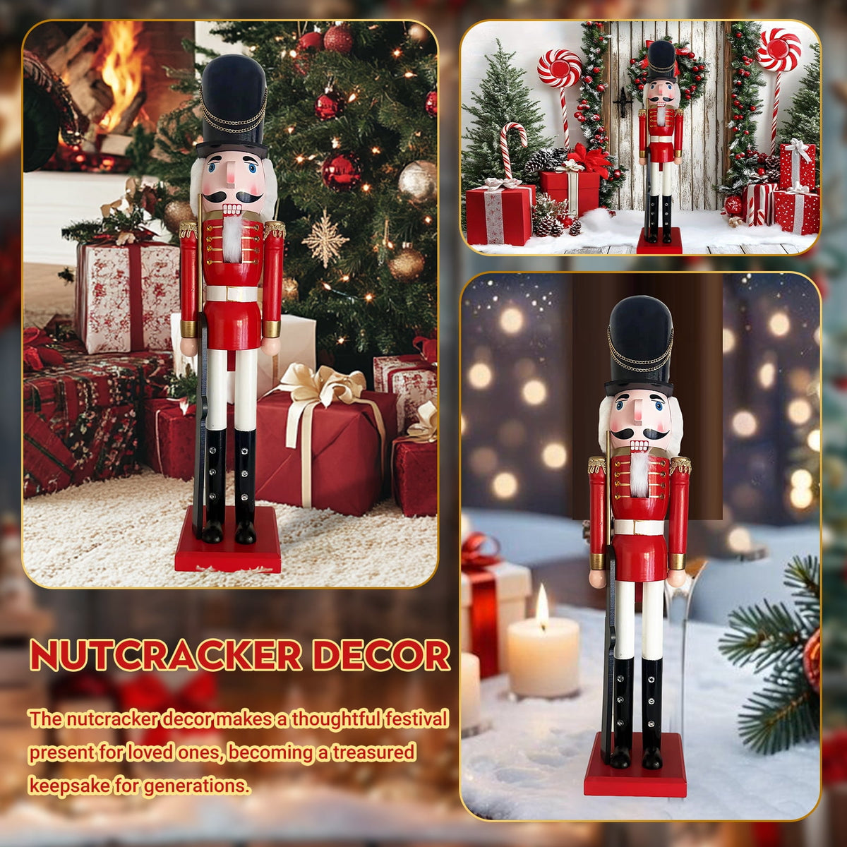 LAMPHOME Nutcracker Christmas Decor, 32 Inch Wooden Soldier Figurines, Festive Christmas Nutcrackers Gifts Winter Indoor Table Desktop Fireplace Decorations