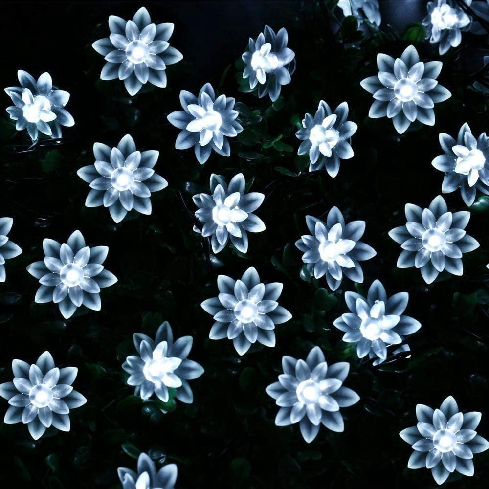 HESHENG Solar Lotus Flowers String Lights, Waterproof 40ft 100LEDs Lights Fairy Lights Outdoor 8 Modes Festival Lighting for Patio Yard Tree Wedding Party Christmas Decoration, Multicolor