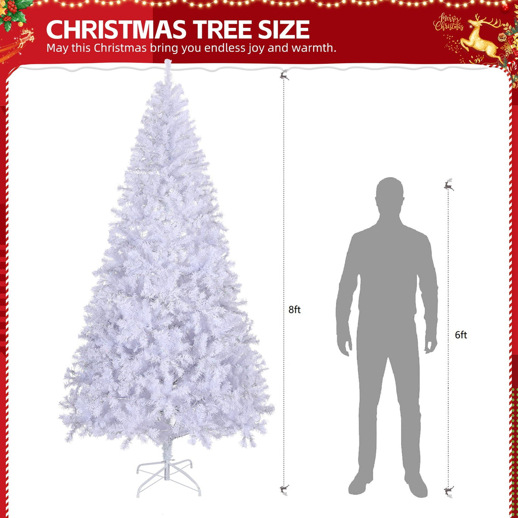 Ktaxon 8 FT Pre-lit Christmas Tree, Xmas Tree Hinged Branches with 500 RGB Lights and 1500 Branch Tips APP Controlled, for Holiday Party Store Office Home, White