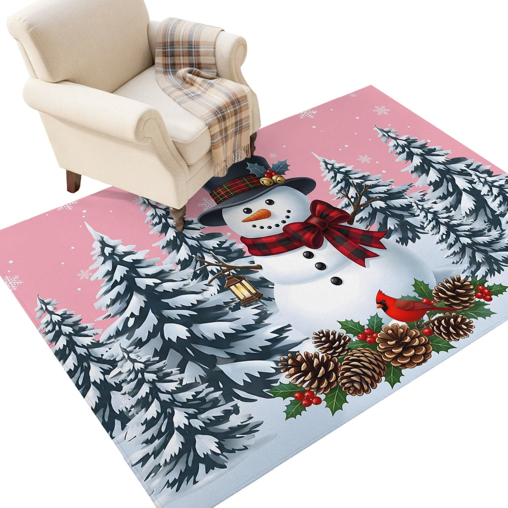 5x7 Area Rugs, Light Blue Snowman Christmas Non-Skid Rubber Backing Large Rectangle Rugs - Living Room Bedroom Home Office, Xmas Pinecone Tree Snowflake Indoor Floor Mat Carpets Washable Rug