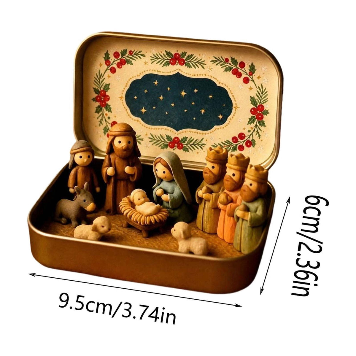 Mini Christmas Nativity Set In Tin Box Jesus Birth Scene Figurines Decoration for Tabletop Party Office Decor & Christian Holiday Gifts