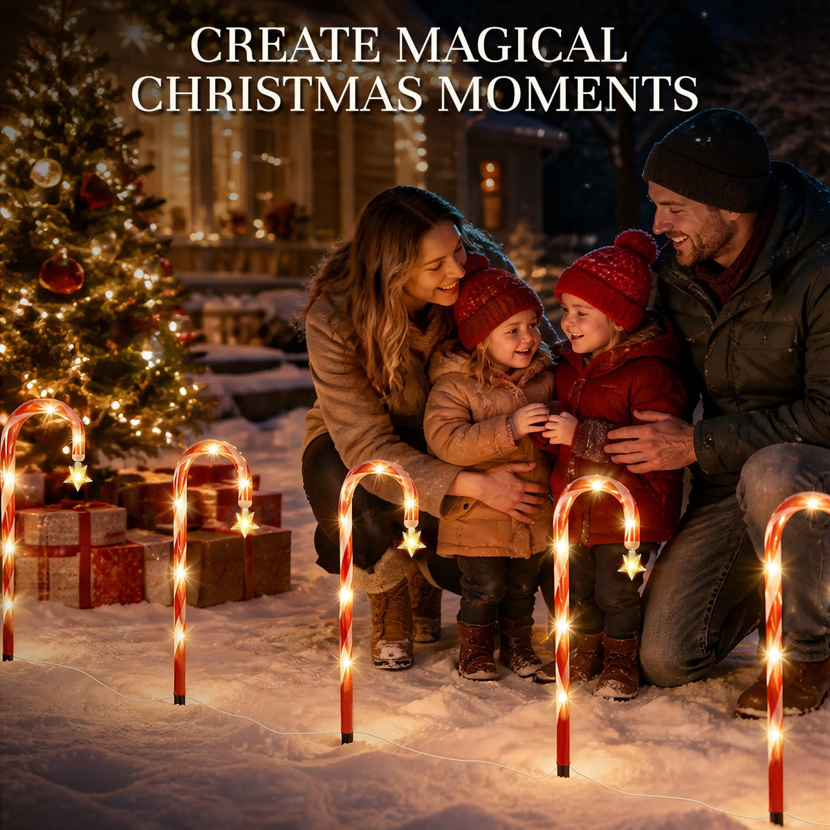 2 Pack Solar Powered Christmas Tree Lights, Outdoor Holiday Decor with 40 Bright LEDs, Waterproof Xmas Garden Decorations for Pathway, Yard, Grave and Lawn