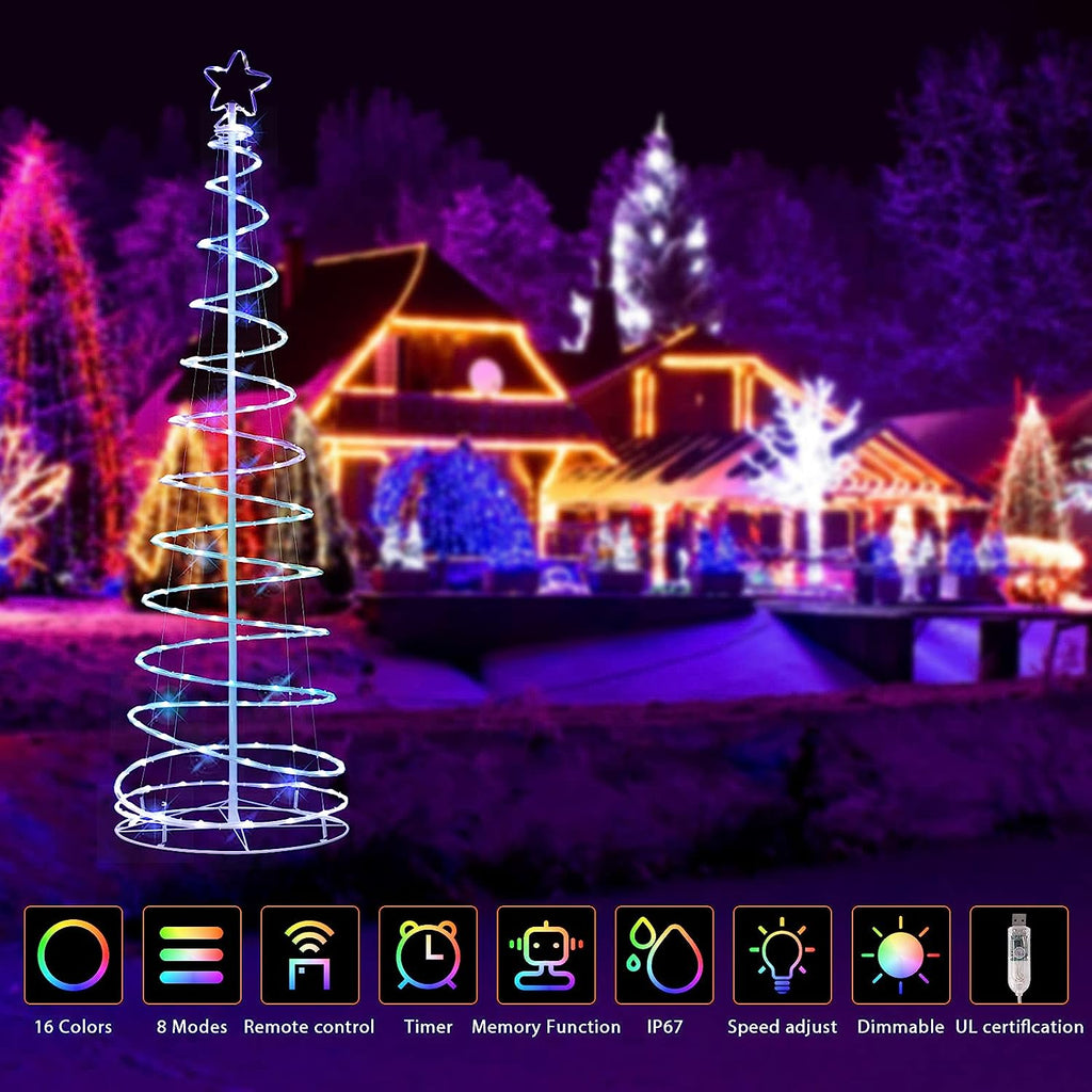Colorful Lighted Spiral Christmas Tree Lights with Remote, 4FT