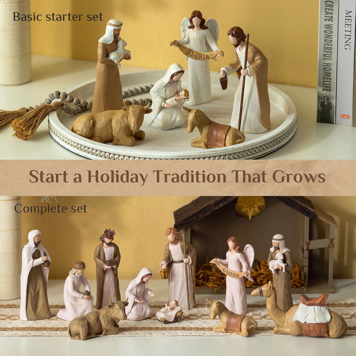 Nuptio Nativity Set Indoor Christmas :12 Piece Nativity Sets & Figures Scene - Christian Holy Family Tradition with Classic Nativity Collection