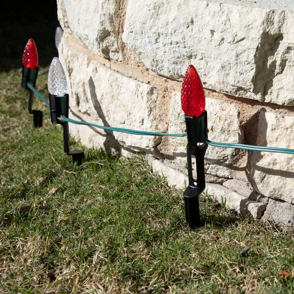 Christmas Designers C9 LED Christmas Light Kit, 100 Green Bulbs, 100' Green Wire, 12" Spacing, 7.5" Pathway Stakes