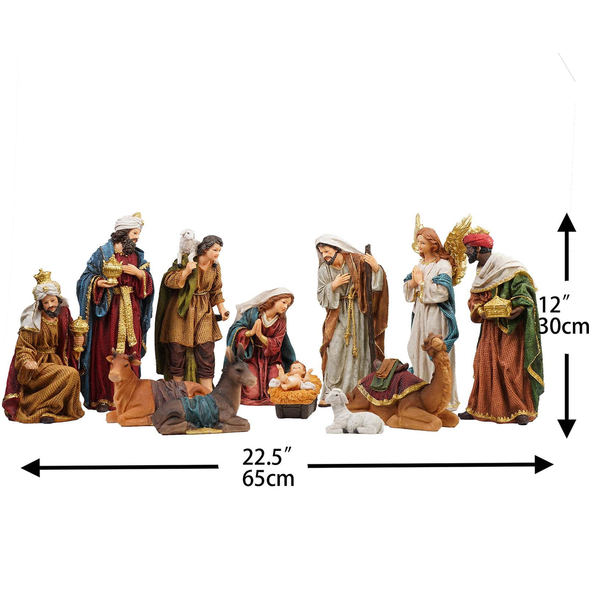 Nativity Set Christmas Indoor 12 inch 12 Pcs Scene Statue Figurines Jesus Manger Crib Gift Catholic Religious Decor