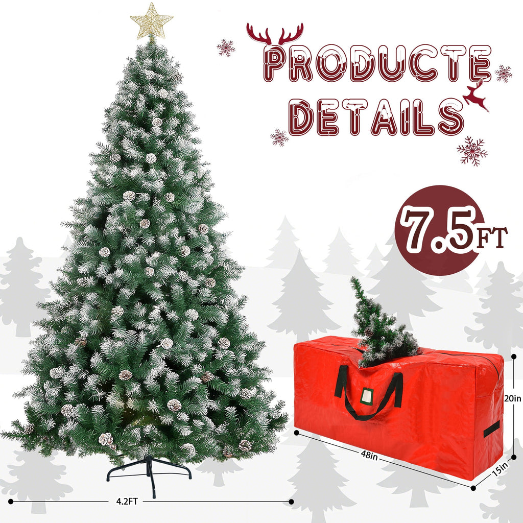 Yexmas 6ft Pre-Lit Christmas Tree with Tree Topper, 8 Modes LED Lights, Artificial Xmas Tree with Large Storage Bag