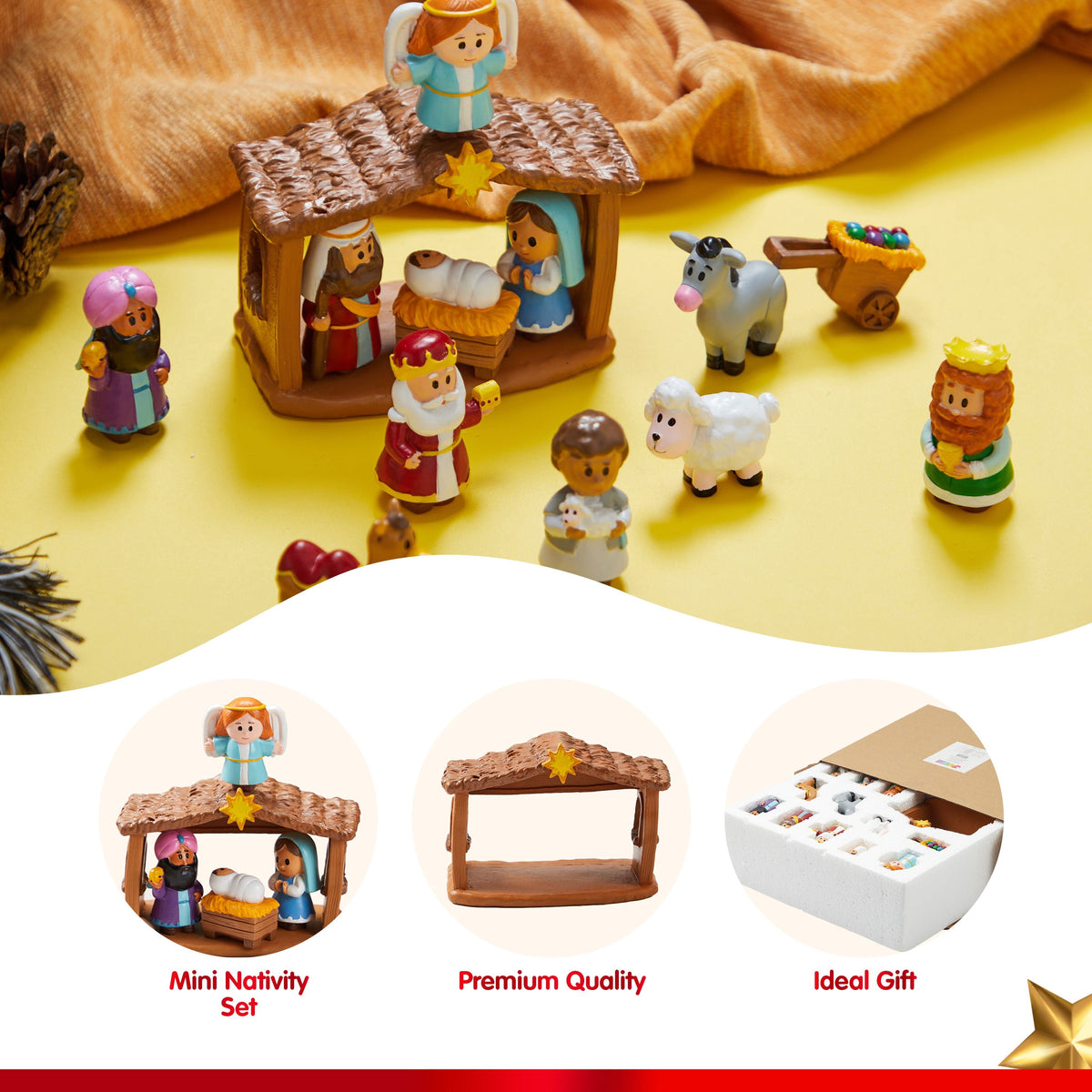 Joyfy 13 Pcs Little Nativity Playset Christmas Nativity Scene Holiday Family Gift Reenact Miniature Toys Manger Scene for Kids Xmas Decorations
