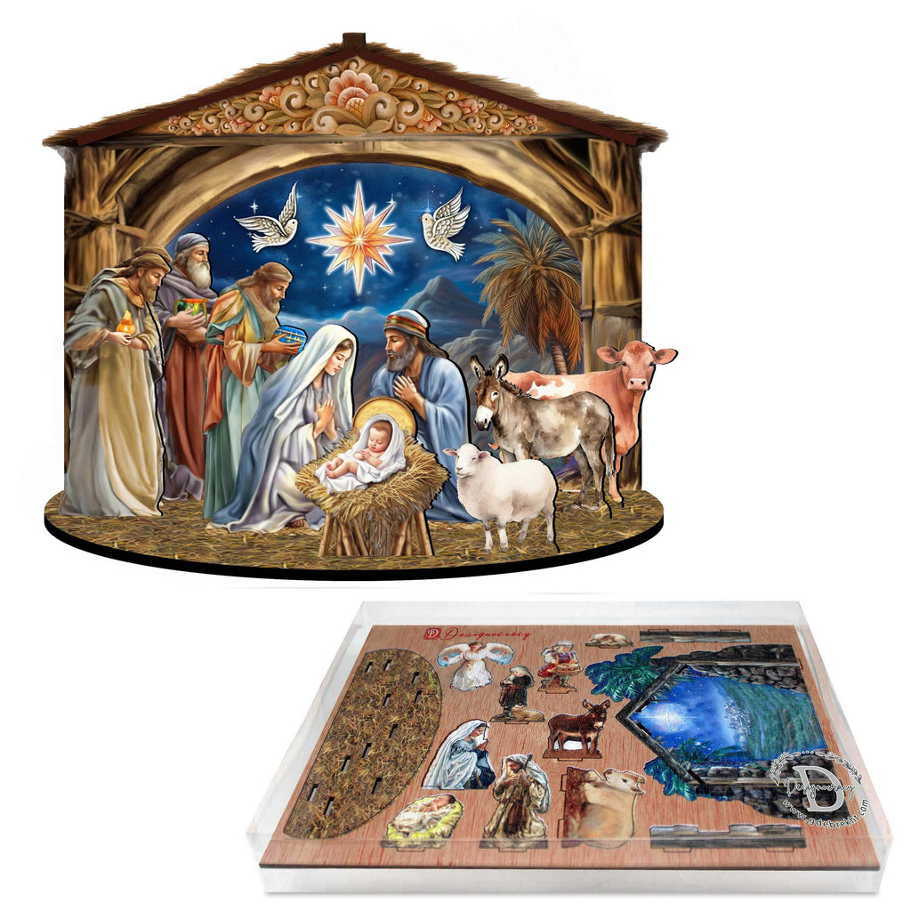 Designocracy Handcrafted Miniature Village Nativity Scene, 6.5 in Wood
