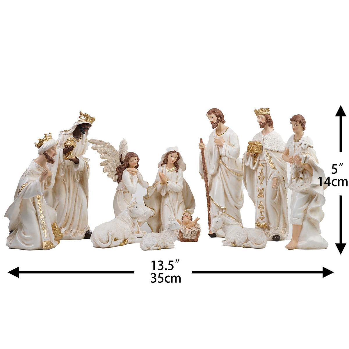 Nativity Set Christmas Indoor 5 inch 11 PCS Scene Statue Figurines Jesus Manger Crib Gift Catholic