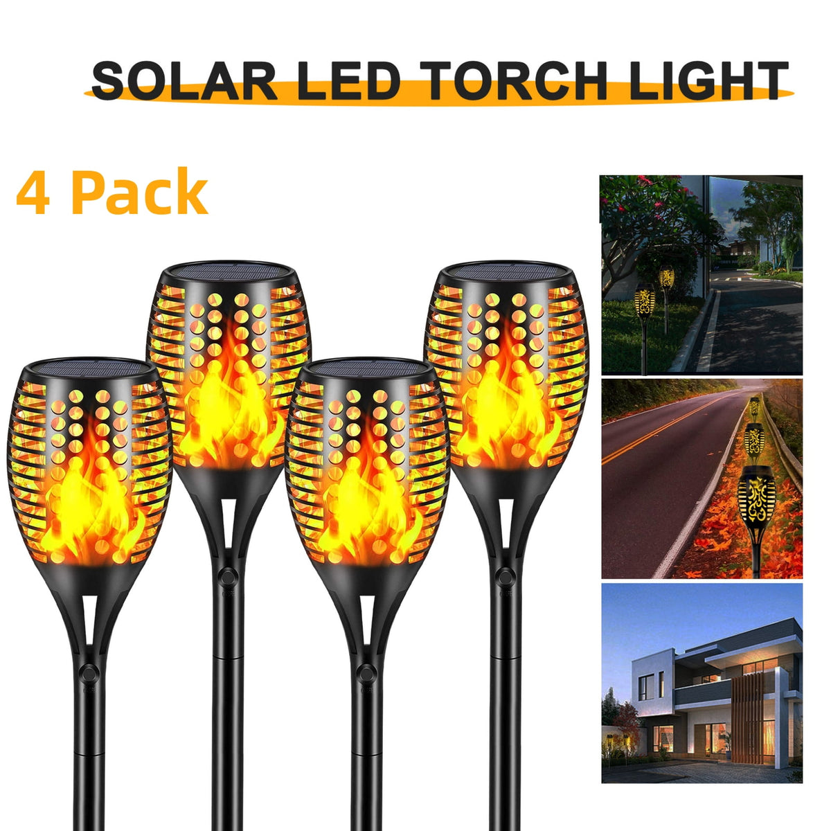 Solar Torch Lights with Flickering Flame, Solar Flickering Lights, 4 Pack Solar Lights Outdoor Waterproof Solar Pathway Lights Landscape Lighting for Garden Lawn Patio Yard Outdoor Decorations