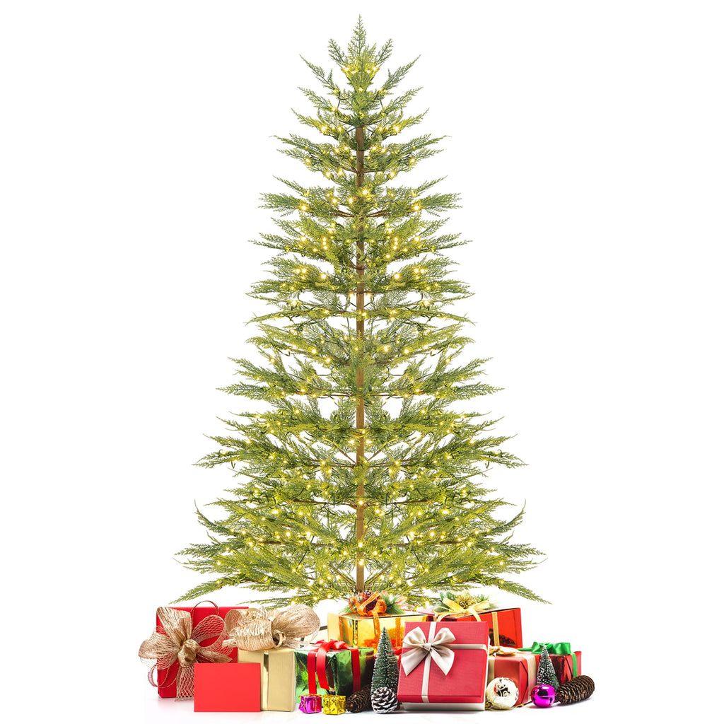 Gymax 7.5 FT Pre-Lit Artificial Christmas Tree Simulated Cypress Xmas Tree w/ Hinges