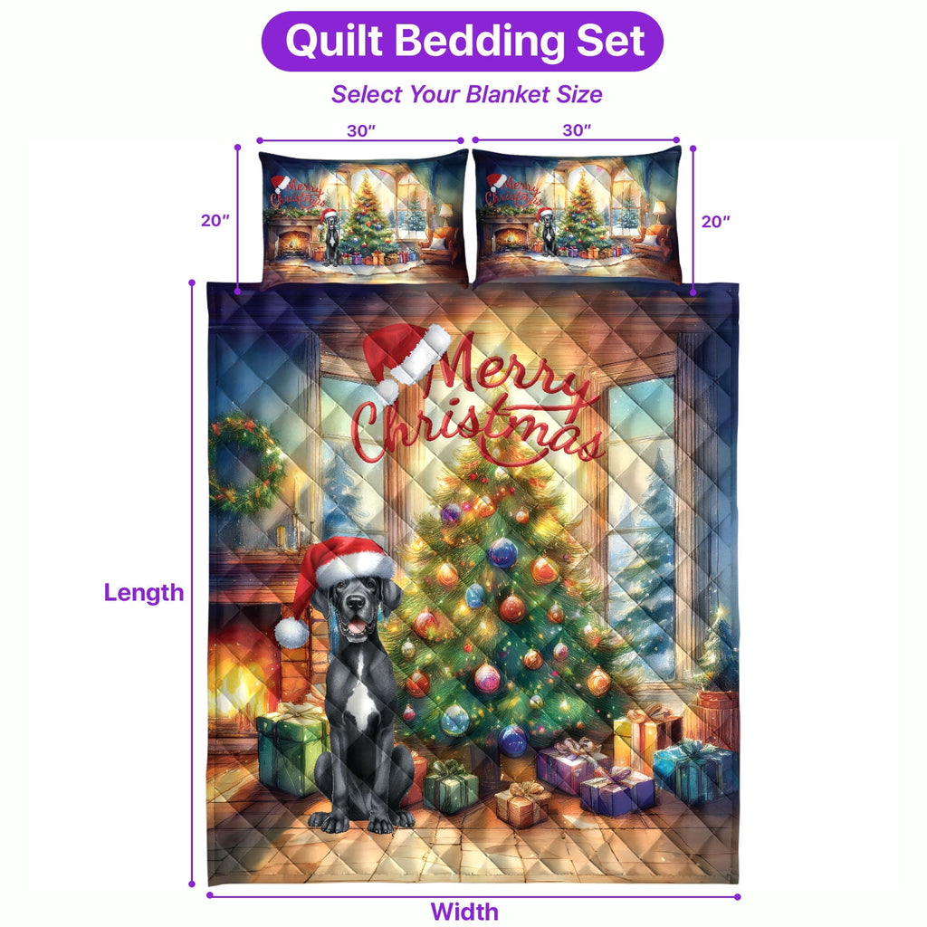 Merry Christmas French Bulldog Santa Hat Xmas Tree Winter Holiday Quilt Bedding Set Dog Lover Gifts 1 Blanket Bed Cover 2 Pillowcases - 01013