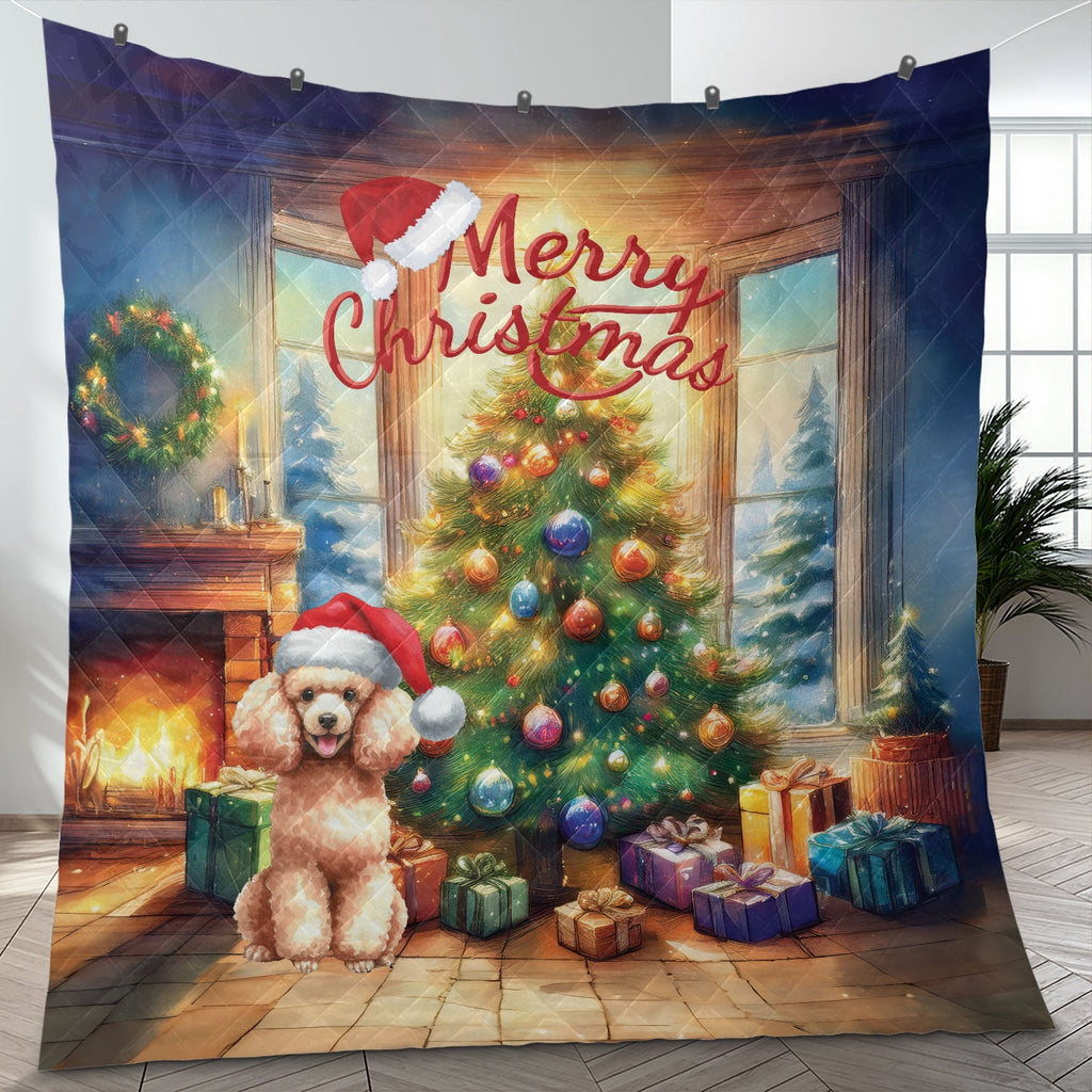 Merry Christmas French Bulldog Santa Hat Xmas Tree Winter Holiday Quilt Bedding Set Dog Lover Gifts 1 Blanket Bed Cover 2 Pillowcases - 01013
