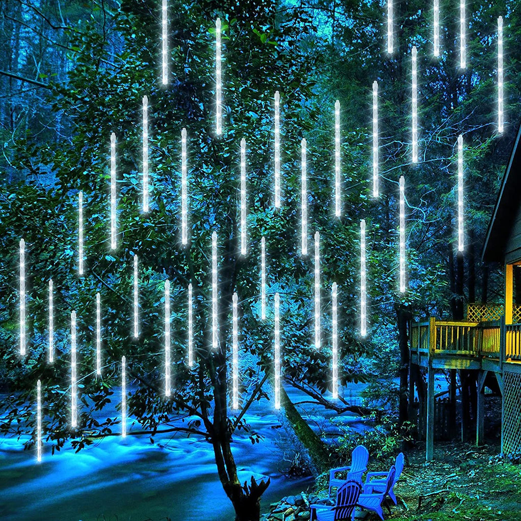 Morttic Christmas Light, Meteor Shower Rain Lights 12 Inch 8 Tubes, Waterproof Plug in Falling Rain Lights Christmas Decorations for Xmas Bushes Tree Yard Party Outdoor Decor (Cool White)
