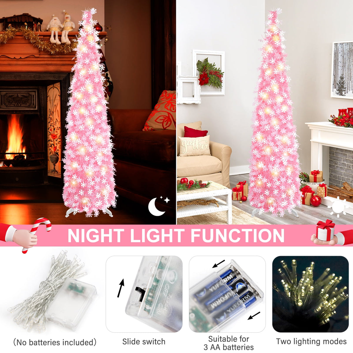 Ayieyill 5ft Pop up Christmas Tree,Color Artificial Pencil Tinsel Xmas Trees for Christmas Indoor Decorations, Collapsible Christmas Tree (Silver)