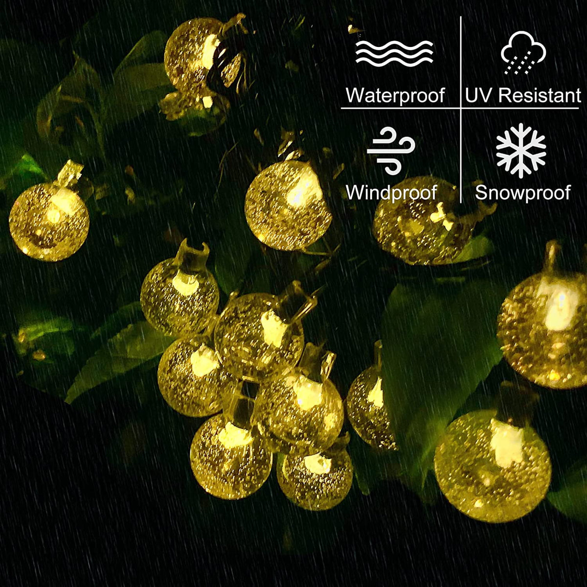 Juhefa Solar String Lights Outdoor 60 Led 35.6 ft Crystal Globe Lights for Garden Yard Porch Wedding Party Decor (White)