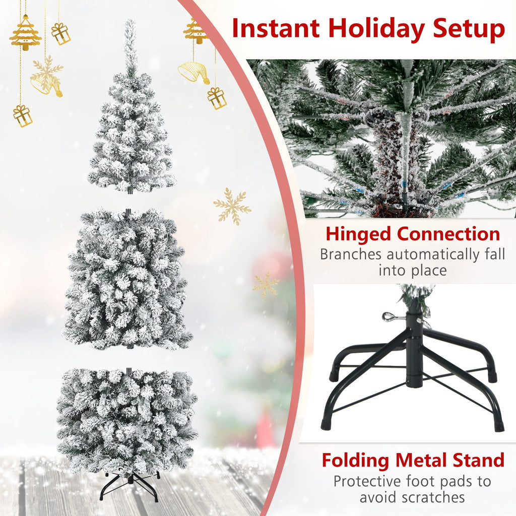 Costway 4.5 FT Unlit Flocked Pencil Christmas Tree Hinged with 242 Branch Tips
