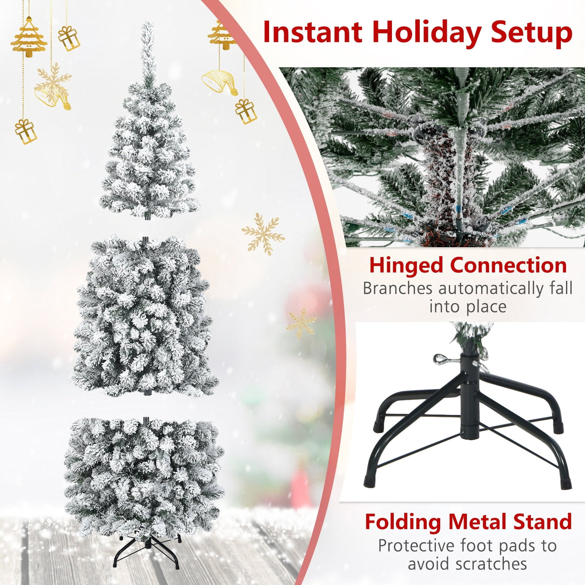 Costway 4.5 FT Unlit Flocked Pencil Christmas Tree Hinged with 242 Branch Tips