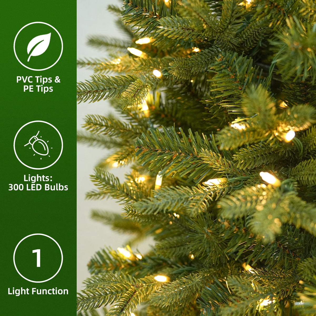 VIVATREES 6ft Pre-lit Slim Artificial Christmas Tree Hinged Mixed PVC PE Branch Tips Warm White LED Lights Foldable Base