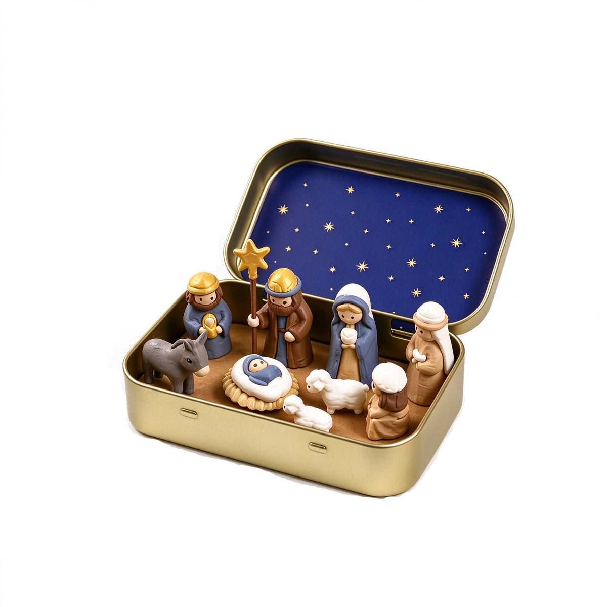 Daghihgewr Mini Christmas Nativity Set Tabletop Tin Box Multicolor Indoor Religious Ornament 1-Count 3.9 x 2.8 x 1.2 Inch