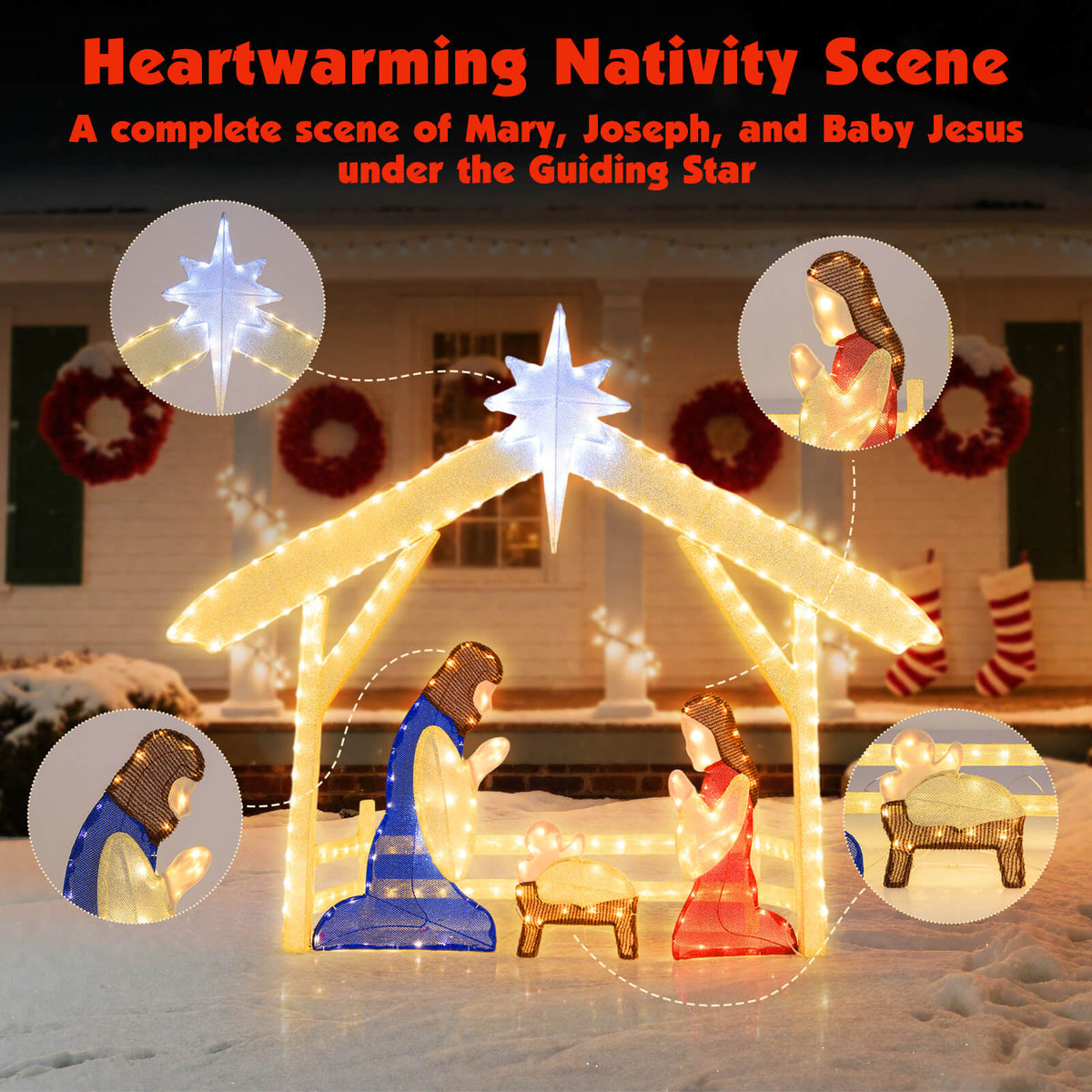 Costway 4 Ft Lighted Nativity Scene with 272 Warm & Cold White LED Lights, Ground Stakes