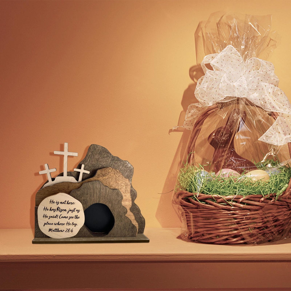 Hvmvliv Wooden Nativity Scene Decor Desktop Christmas Decorations Wooden Easter Resurrection Scene for Home Office Decoration Brown