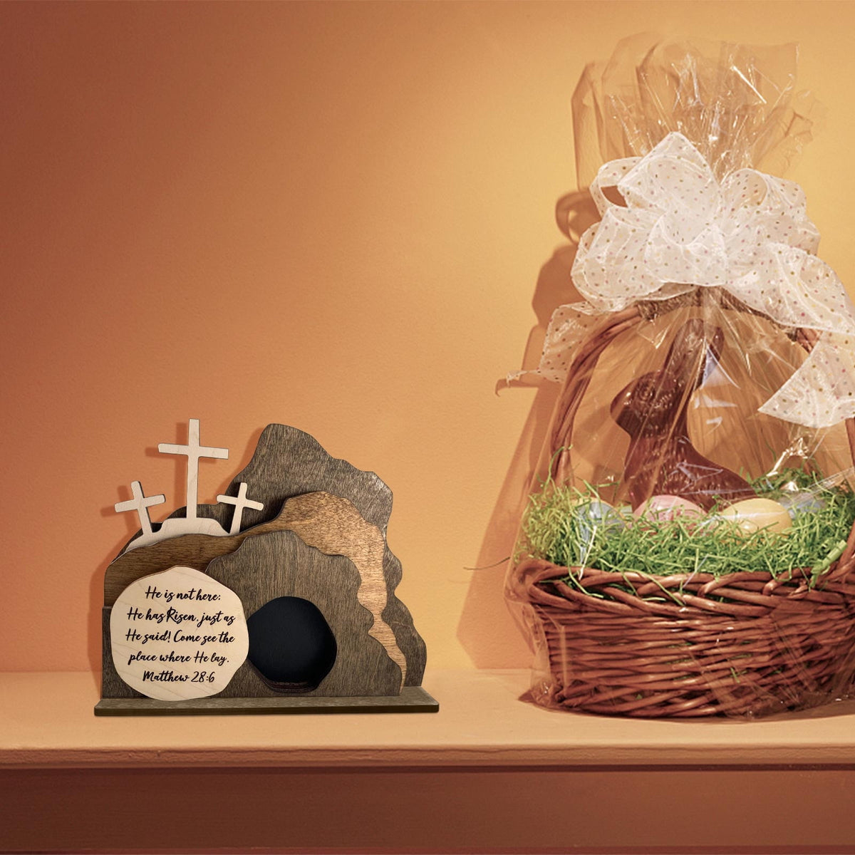 Hvmvliv Wooden Nativity Scene Decor Desktop Christmas Decorations Wooden Easter Resurrection Scene for Home Office Decoration Brown